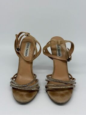 Steve Madden Tan Strappy Rhinestone Ankle-Heel Sandals
